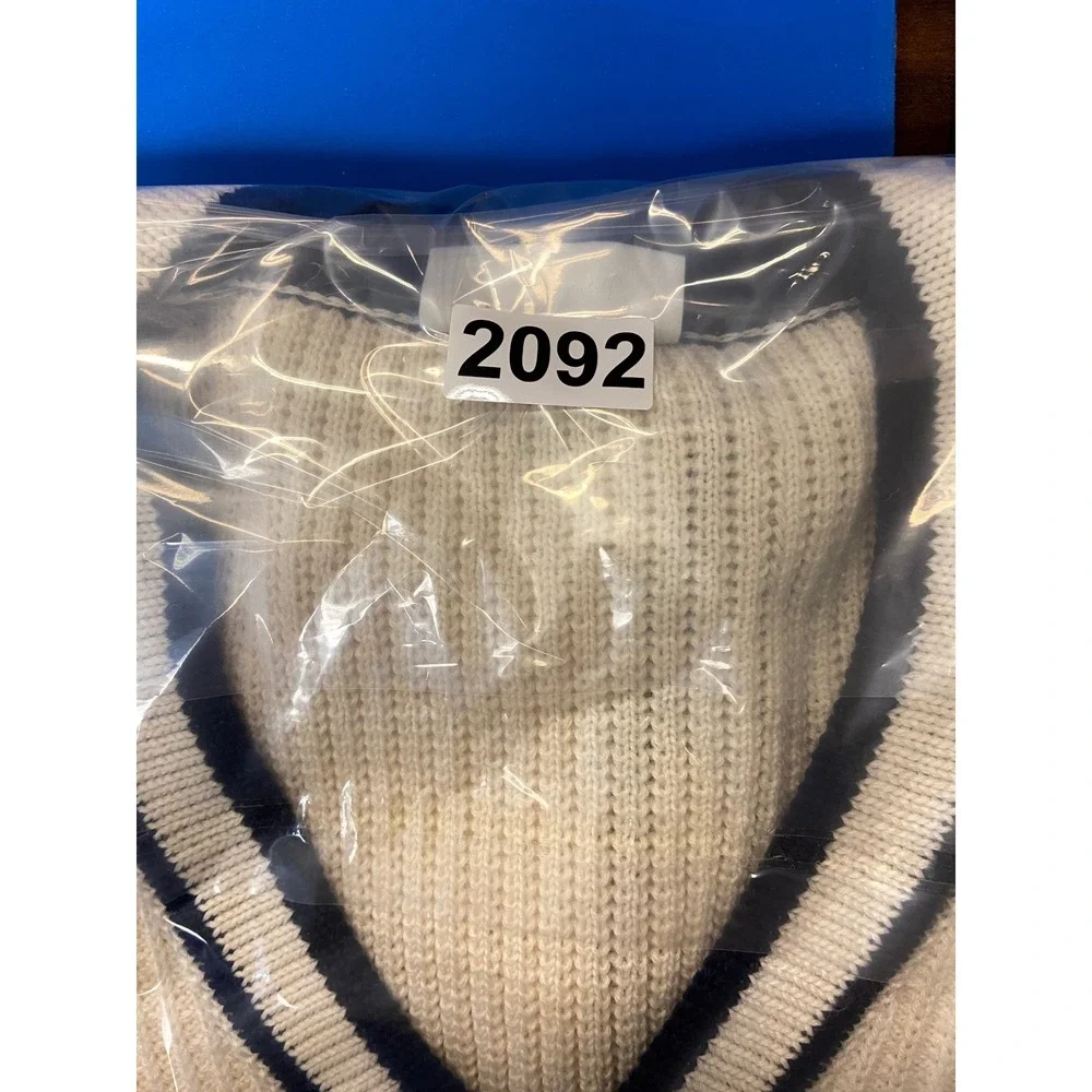 Adidas Vintage Sweater Vest White Navy Striped V Neck Athletic Size 50‎ Large